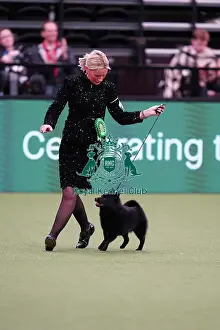 Lindsey McLachlan and Joanne McLachlan from The Wirral, with Stellon, a Schipperke, which was the Best of Breed winner today (Sunday 12. 03. 23), the last day of Crufts 2023, at the NEC Birmingham