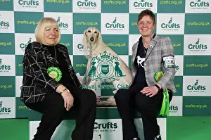 Storm Prints: Michelle Ulyatt and Linda Aldous from Bexhill on Sea with Storm a Saluki