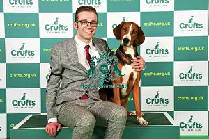Reagan Graham from Cumbria with Larsson, a Hamiltonstovare, which was the Best of Breed winner today (Saturday 11. 03. 23), the third day of Crufts 2023, at the NEC Birmingham