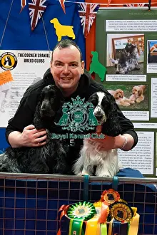 Spaniel Prints: Spaniels (Cocker) Rocket And Aurora With Owner James Discover Dogs